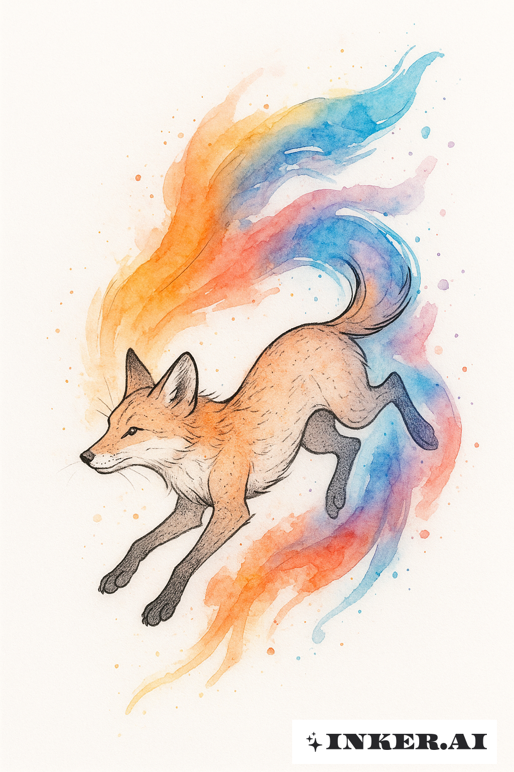Ein Stick and Poke Fuchs mit Farbschweif