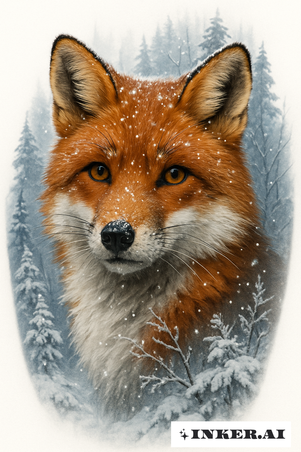 Un portrait d'un renard roux dans une forêt hivernale
