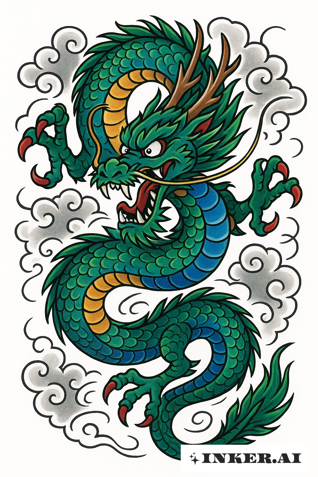 Spirited Japanese Dragon in a Dynamic Pose