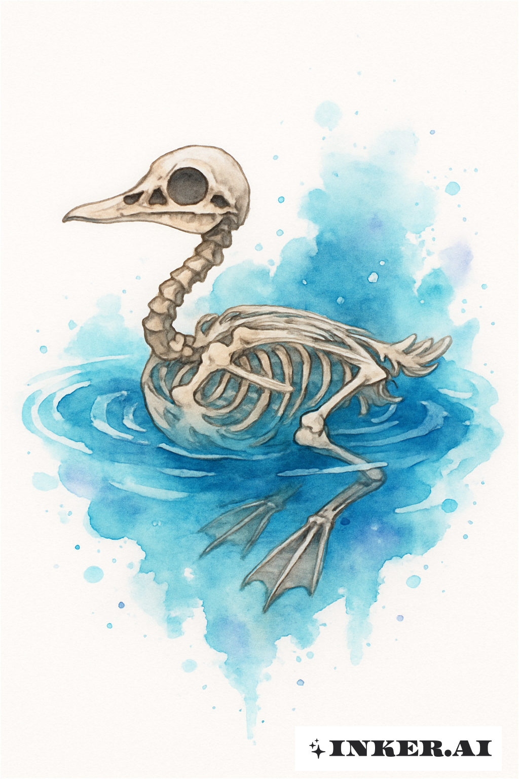 Floating Duck Skeleton on Blue Water