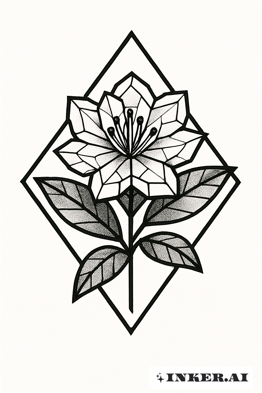 Rhododendron-Blüte innerhalb eines Diamantrahmens