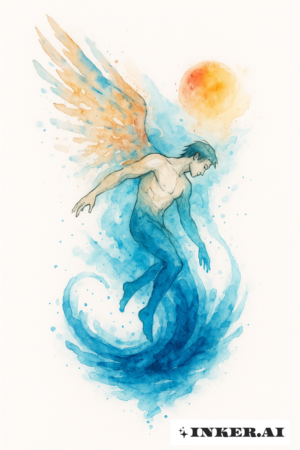 青い海に溶けるイカロス