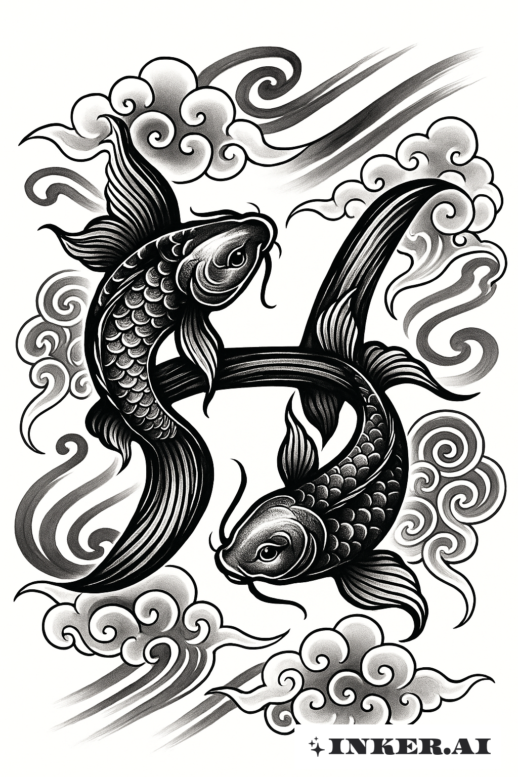 O Símbolo de Peixes com Nuvens e Barras de Vento Japonesas