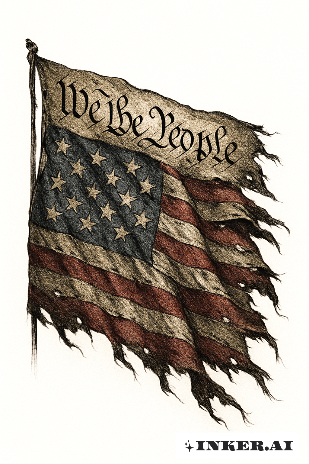 在風中破舊的我們人民旗幟