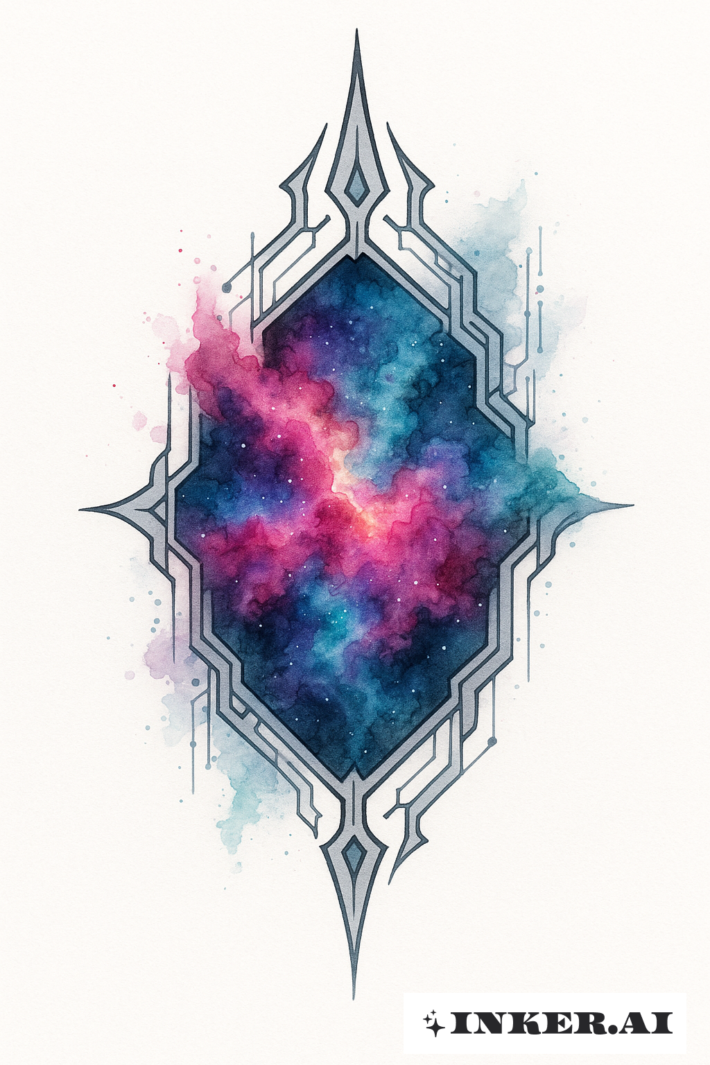 Nebula Burst Inside A Cyber Sigilism Frame