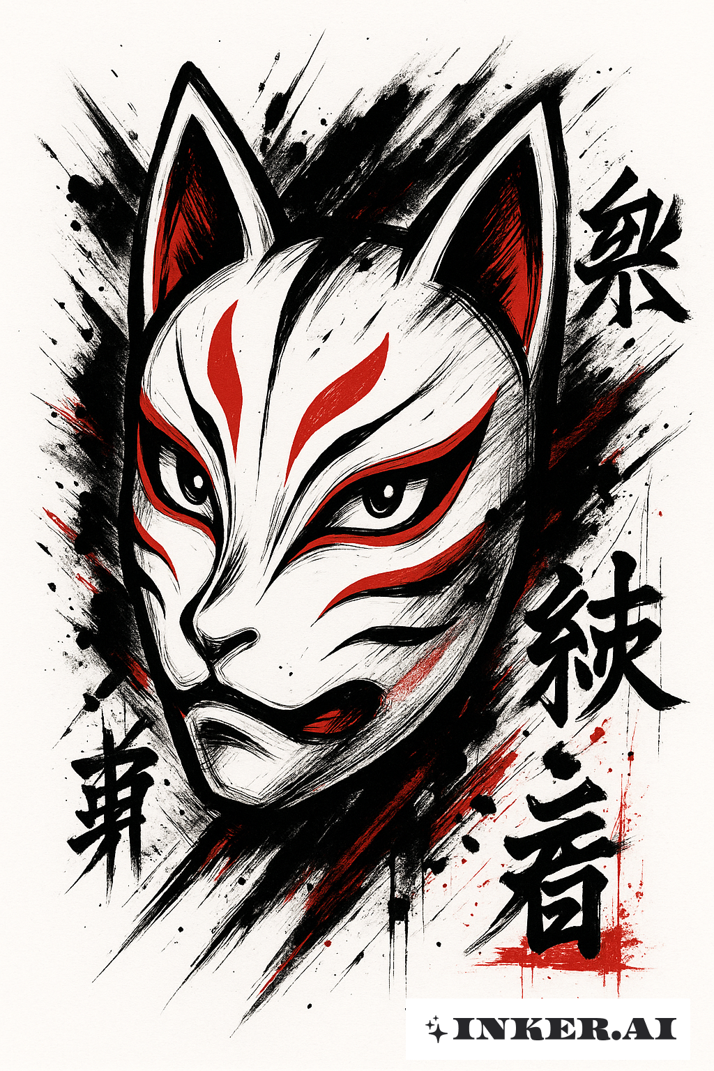 Masque Kitsune Traits d'encre Trash Polka