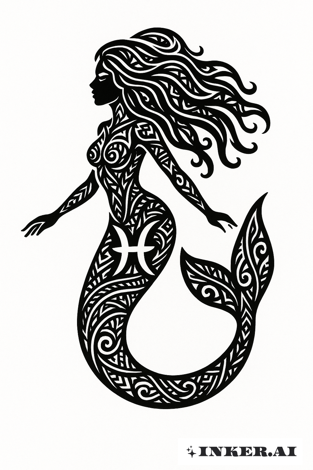 部落雙魚座美人魚並帶有精緻圖案
