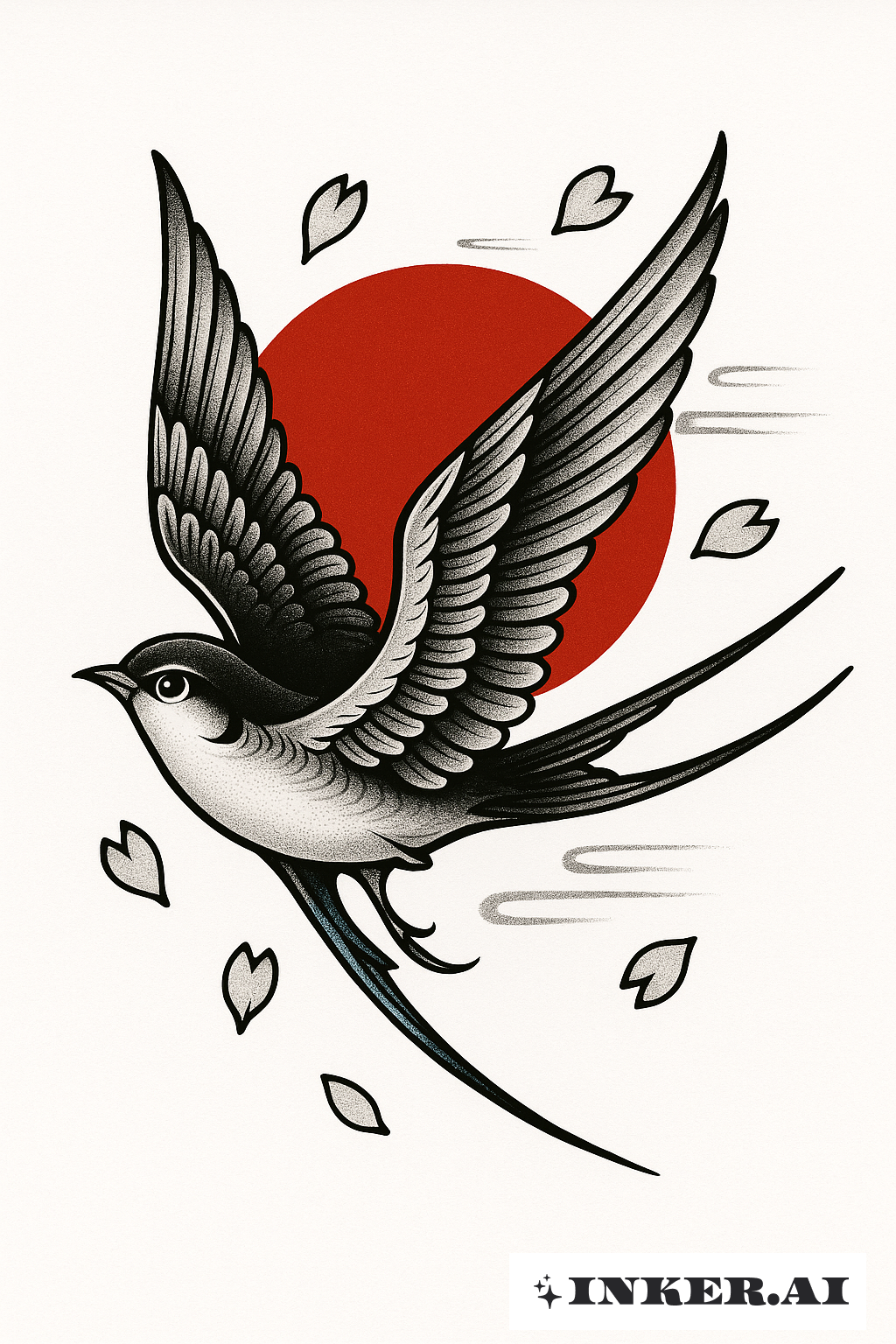 Swallow And A Red Sun Background