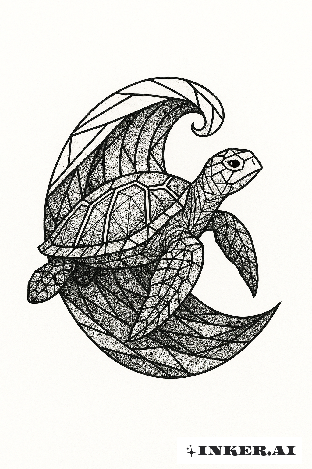 Sea Turtle With A Geometric Ocean Wave