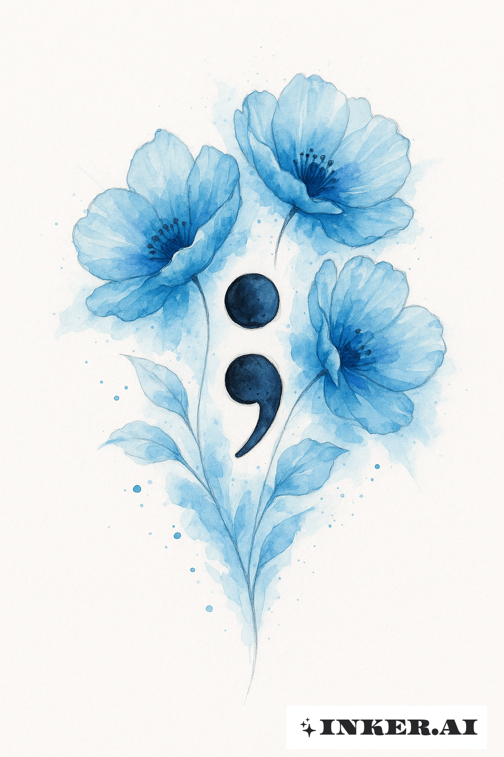 Blue Watercolor Semicolon Bloom