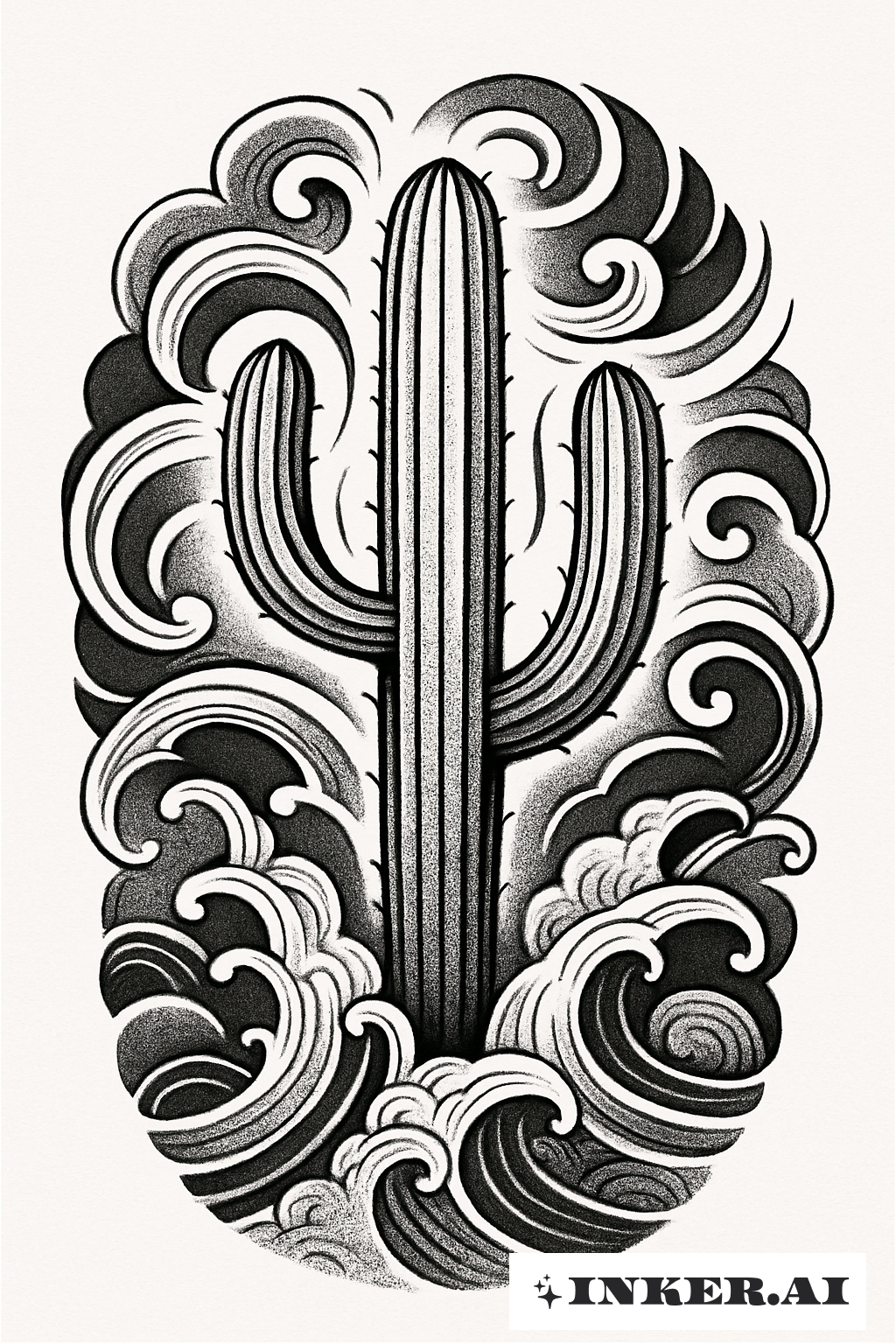 Saguaro-Kaktus mit wirbelnden Windbalken