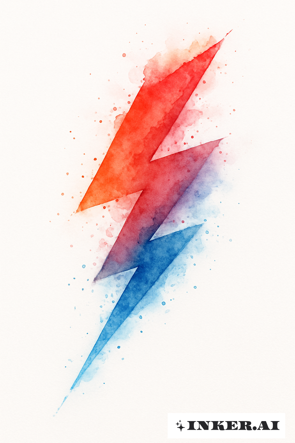 Fading Red And Blue Watercolor Lightning Bolt