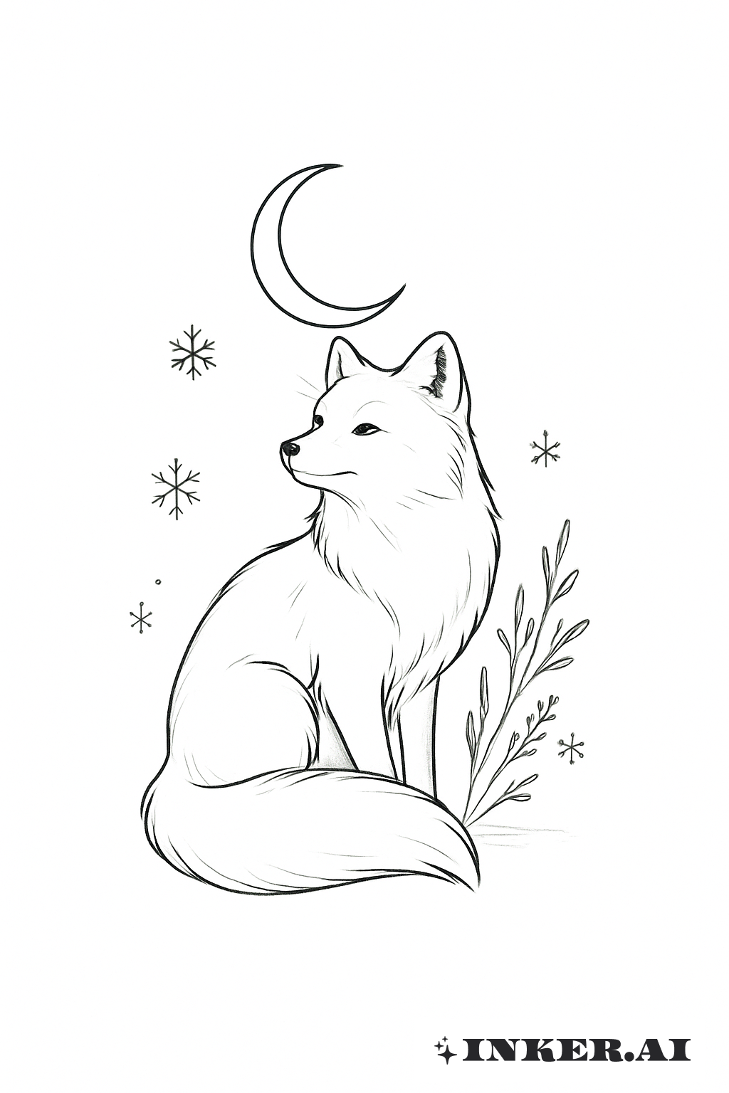 Ligne Fine Renard Arctique Sous une Demi-Lune