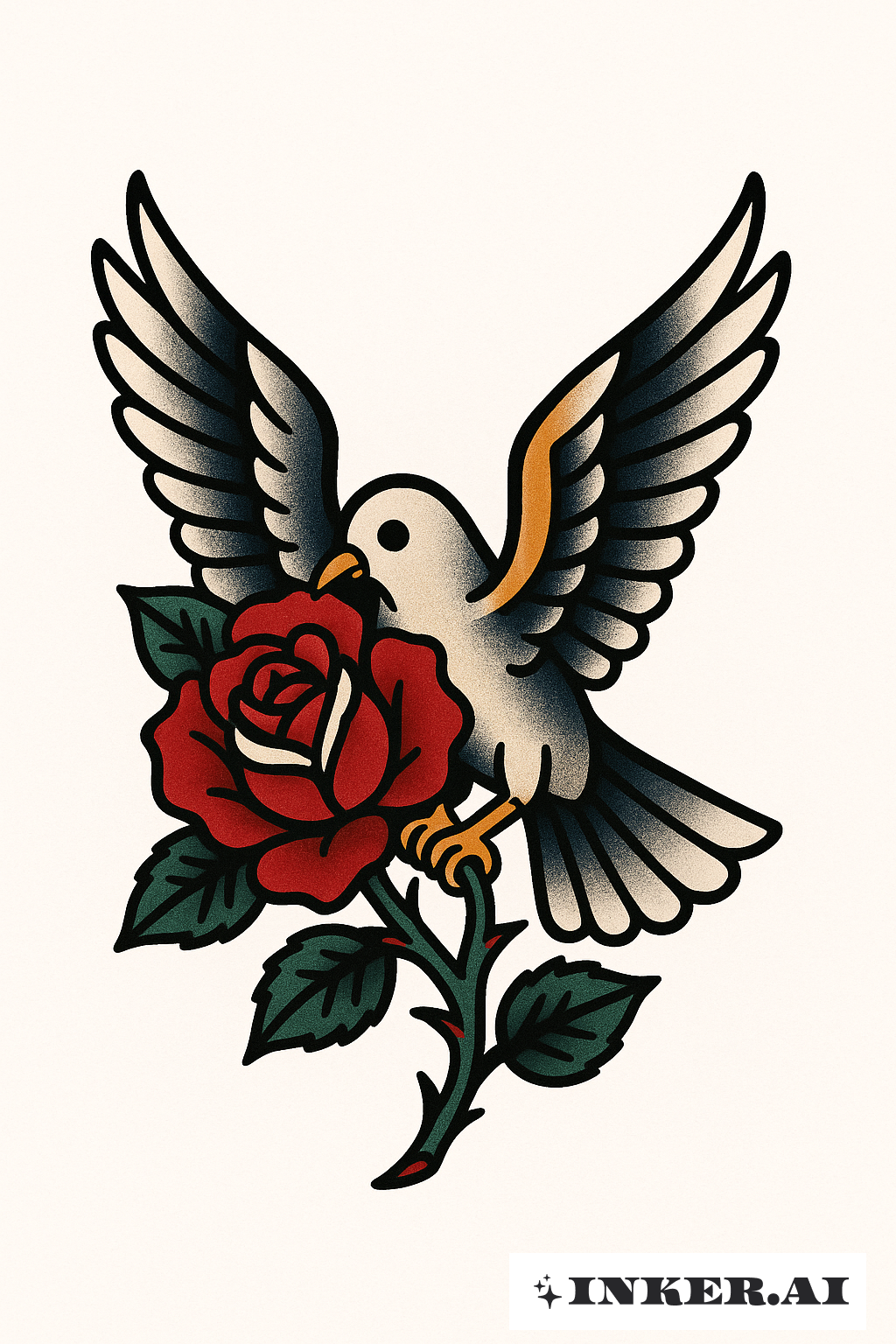Colombe Audacieuse et Rose Entrelacée