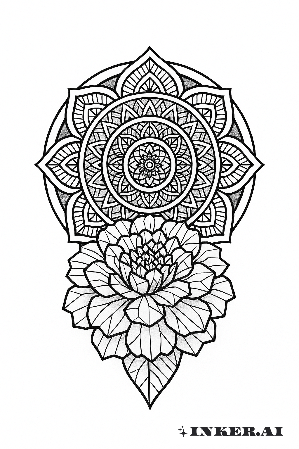 Mandala And Marigold Flower Fusion