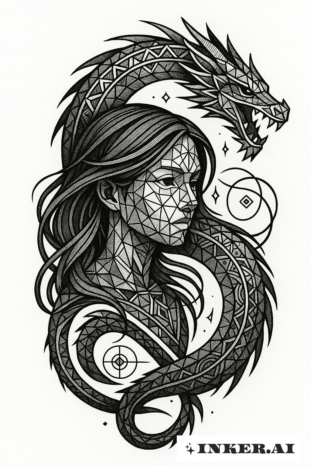 La Fille Avec Le Dragon En Équilibre Géométrique