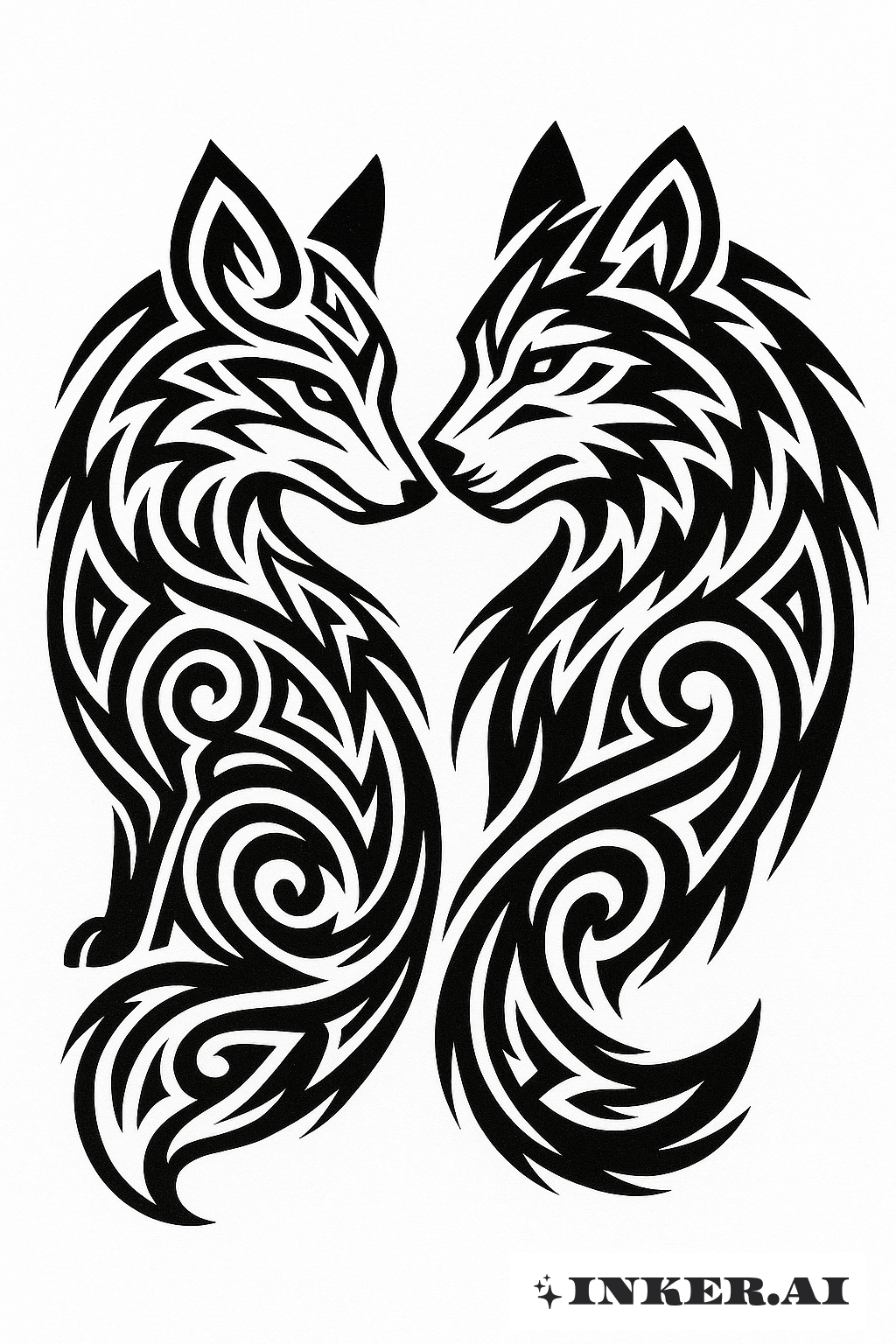 Un Renard Tribal Stylisé et un Loup Entrelacés