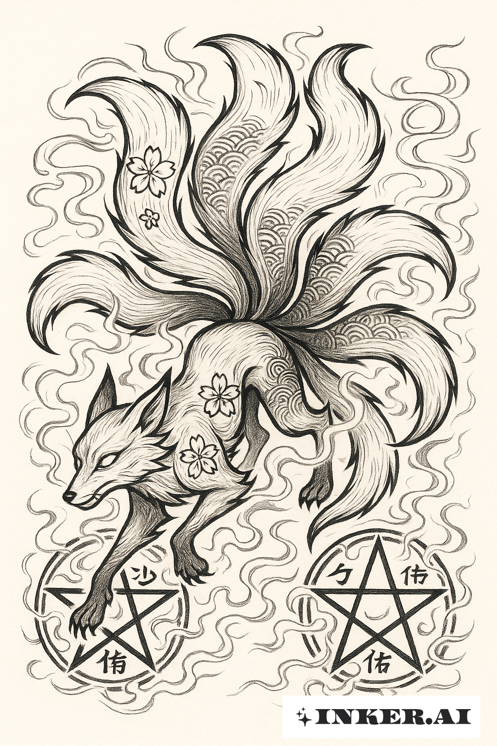 Ein Übernatürlicher Kitsune-Geist Mit Einem Teufelskreis