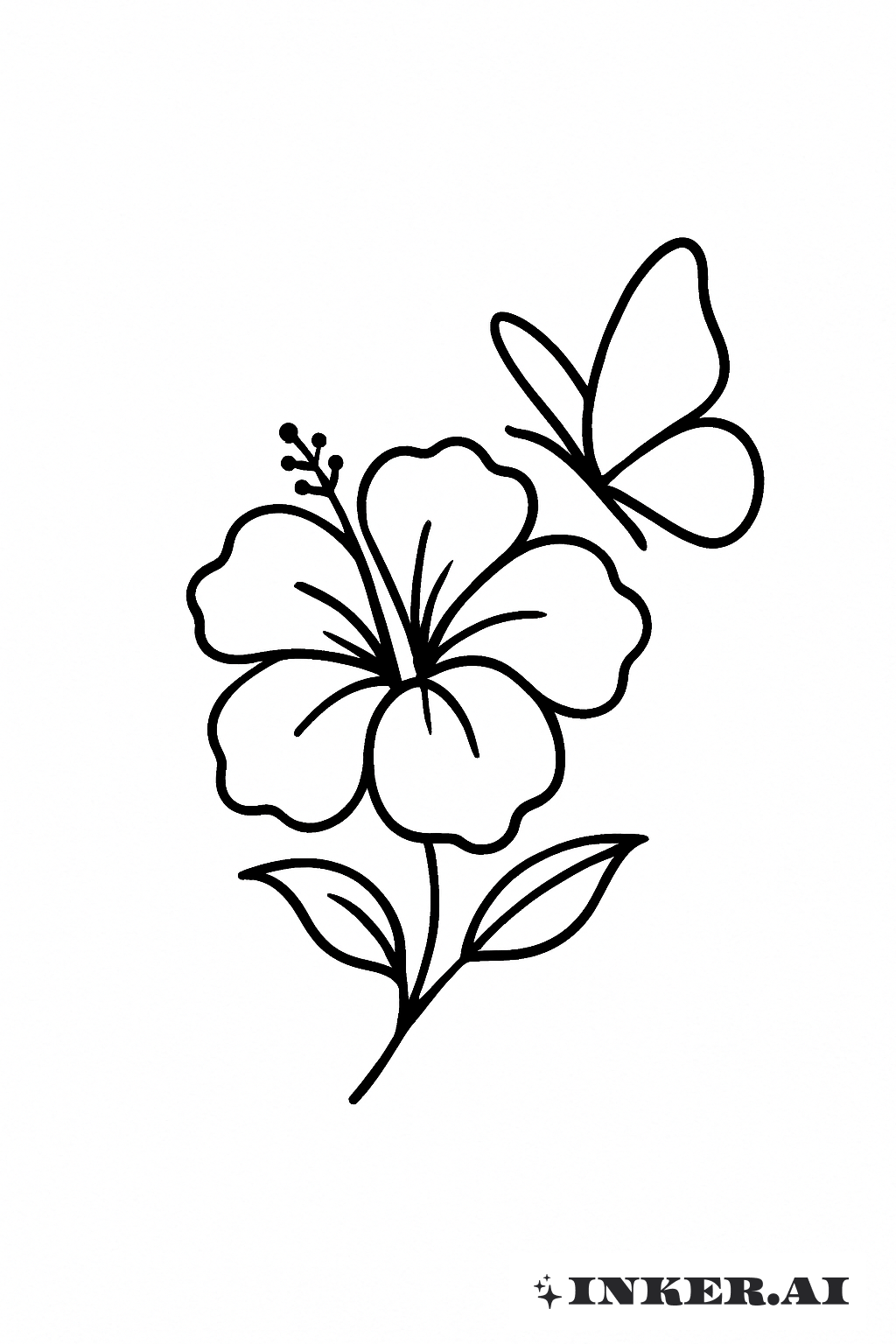 Hibiscus And Butterfly Simple Outline