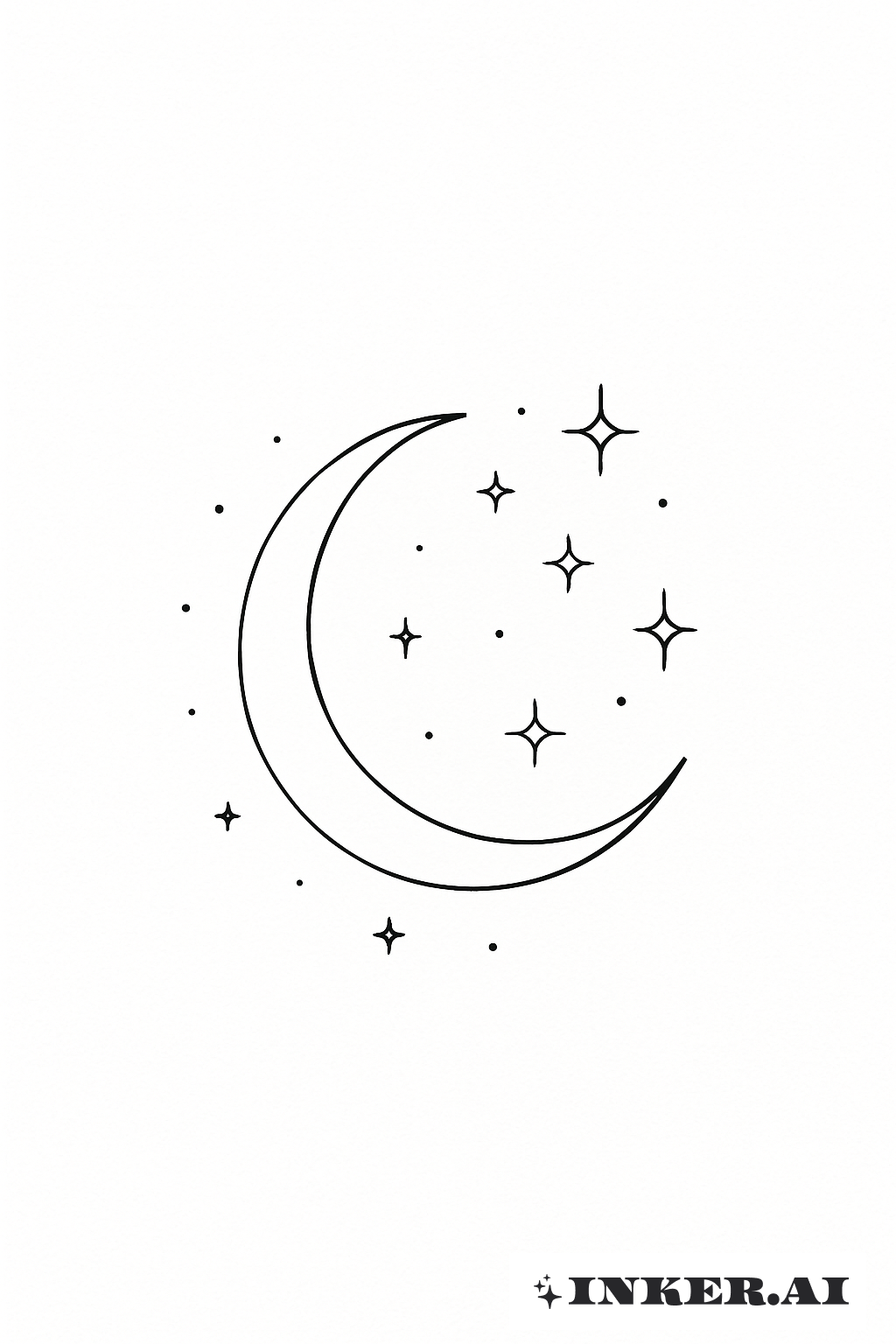Crescent Moon With A Cluster Of Tiny Stars