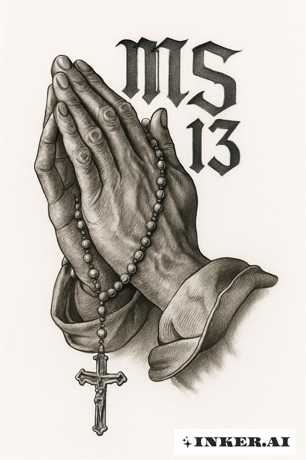 Ms 13 Betende Hände mit Rosenkranz