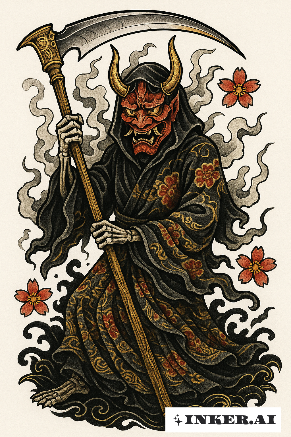 Shinigami Schnitter mit einer Oni Maske