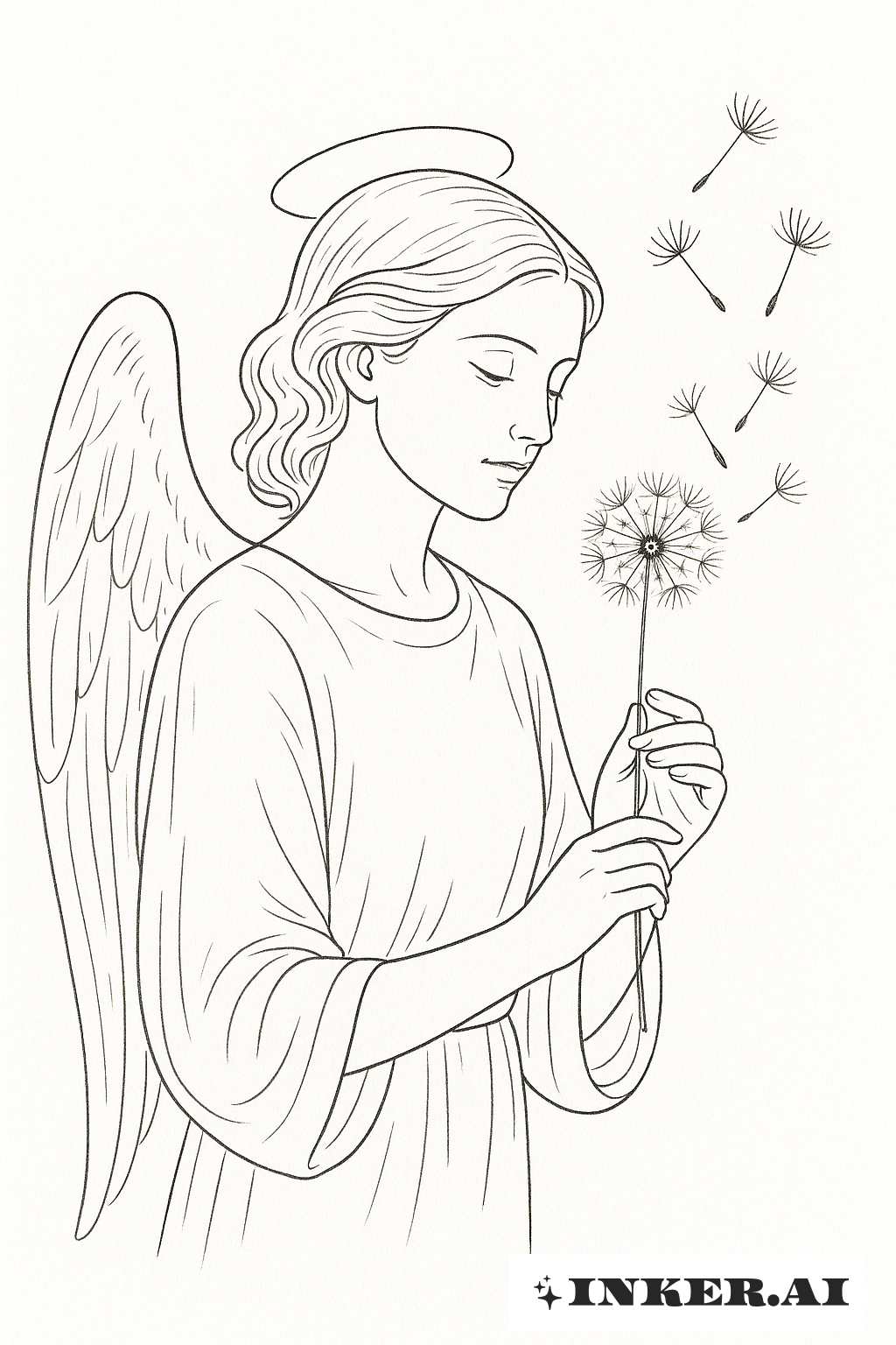 Guardian Angel Holding a Single Dandelion