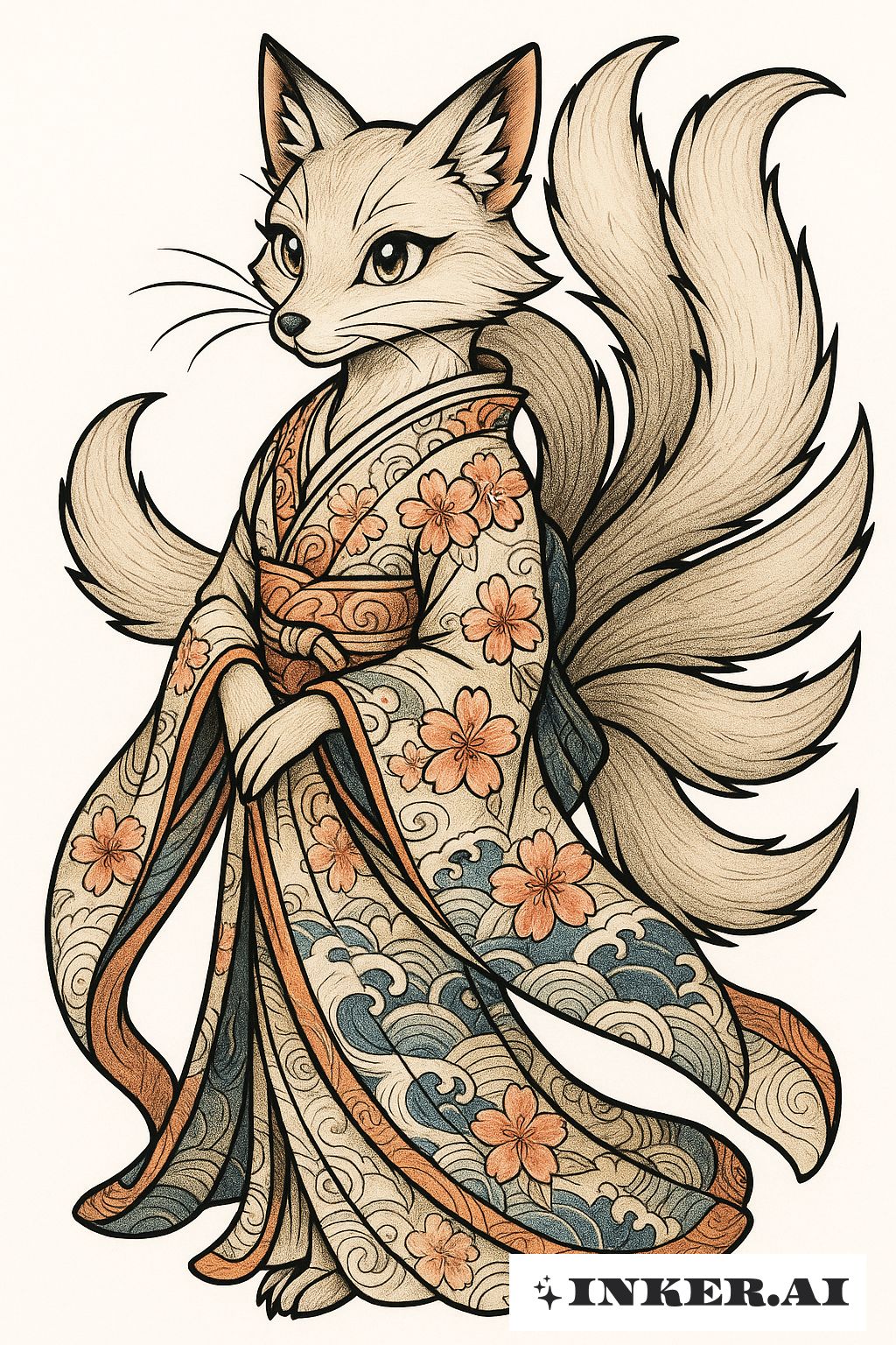 Kitsune Le Renard à Neuf Queues en Kimono