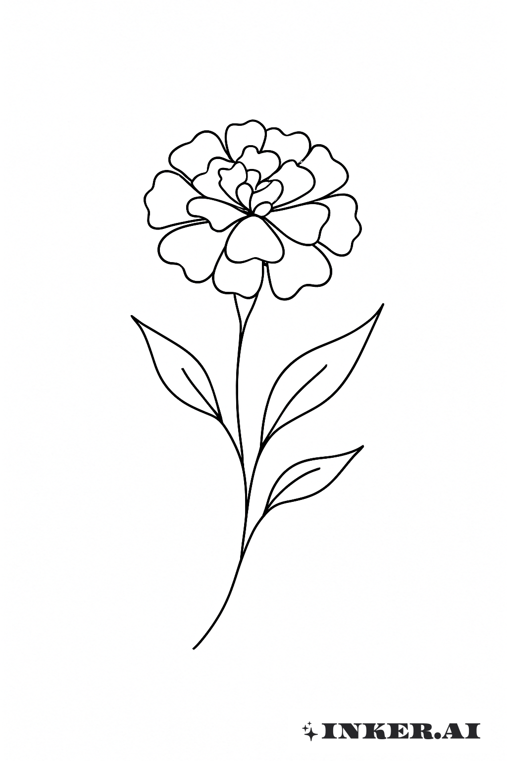 One Line Drawing Of A Marigold