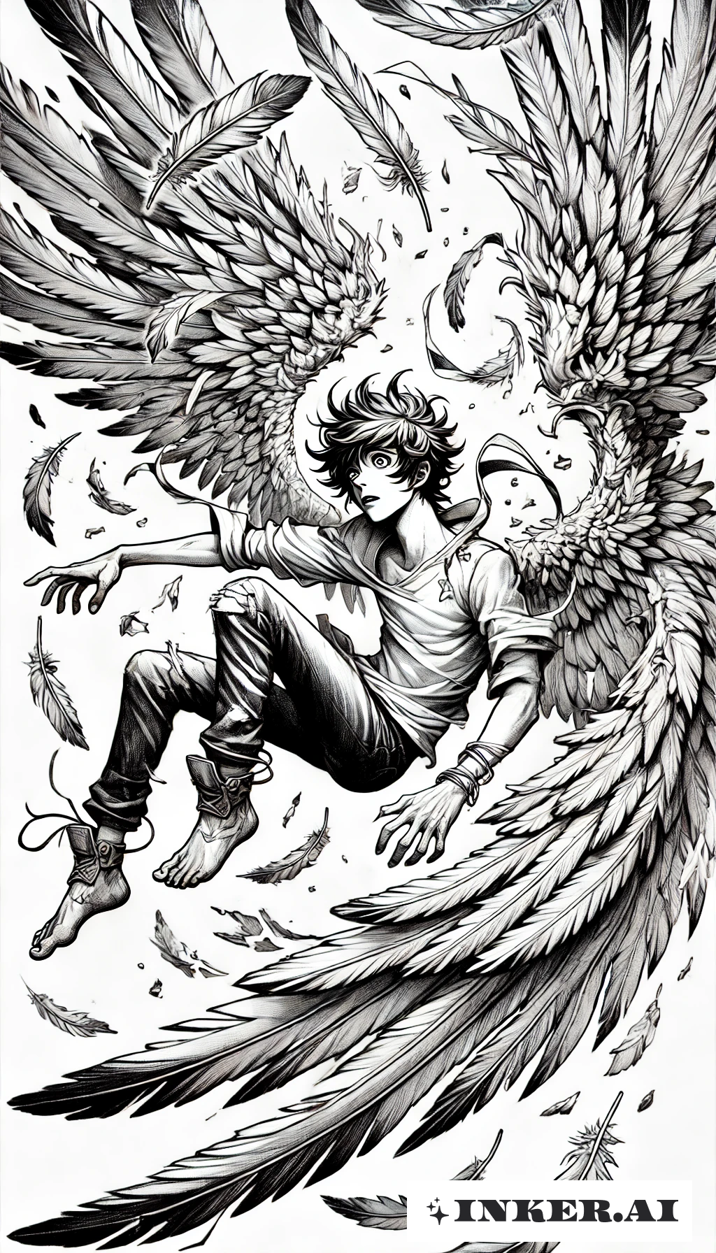 粉々になった翼を持つ堕ちるイカロス