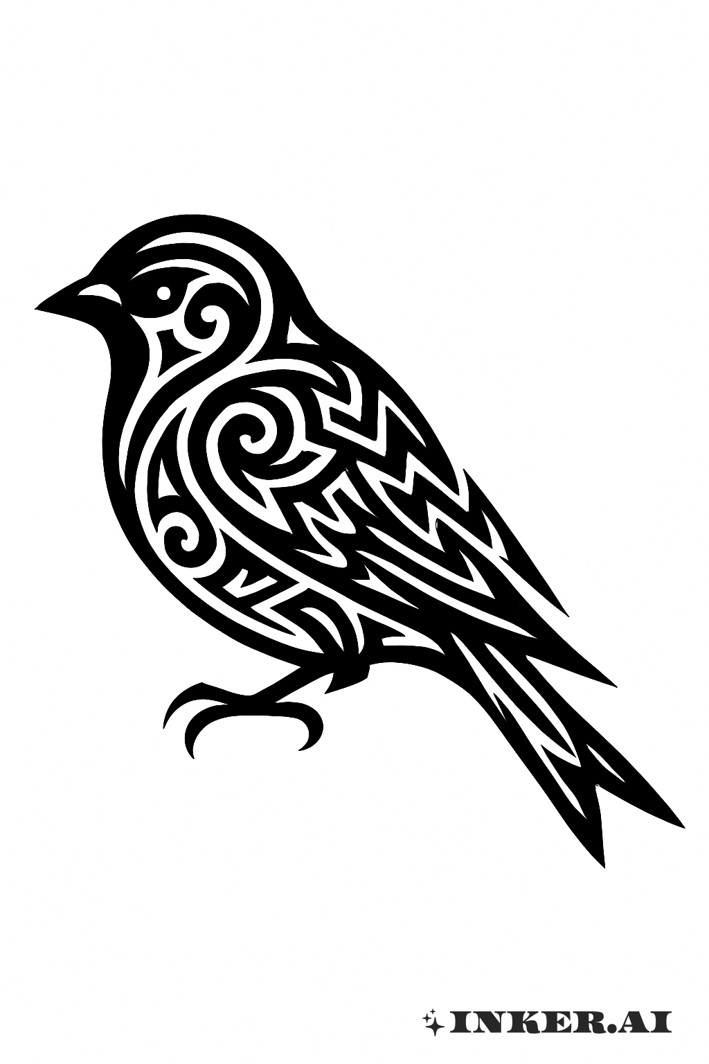 Sparrow Silhouette With Tribal Infill