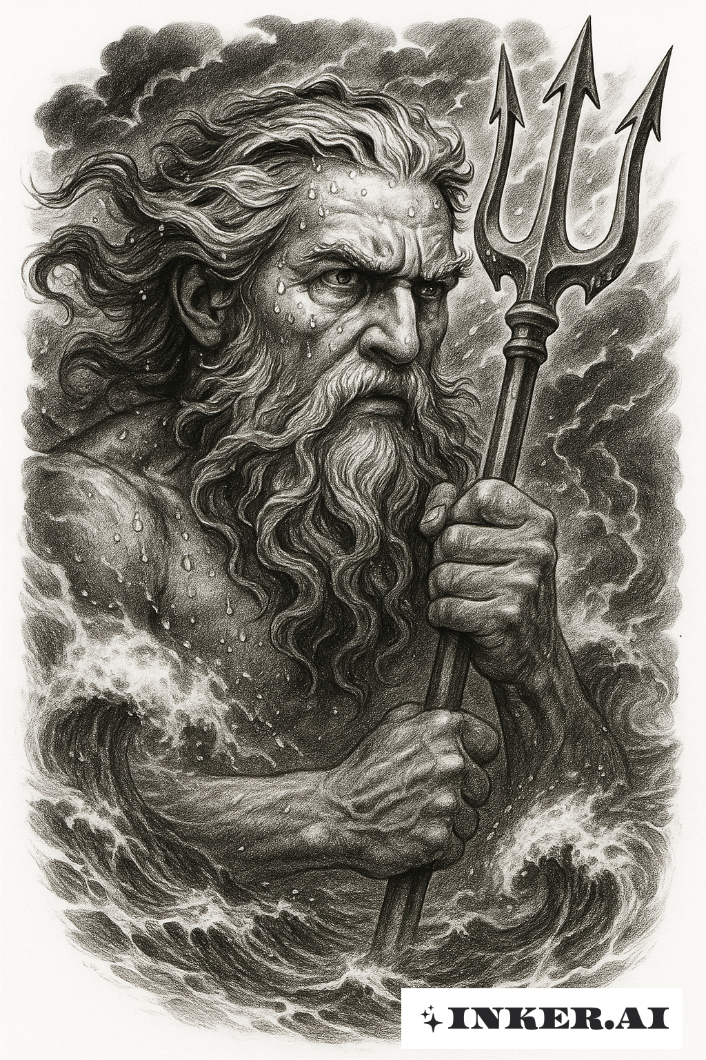 A Realistic Portrait Of Poseidon In The Storm