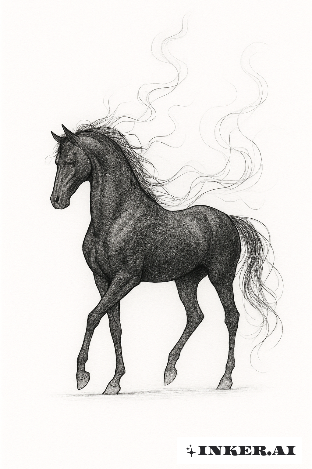 Cheval Sombre Avec Une Volute de Fumée