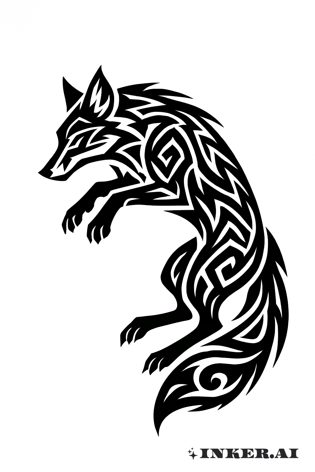 Un Renard Sautant dans un Style Tribal Aigu