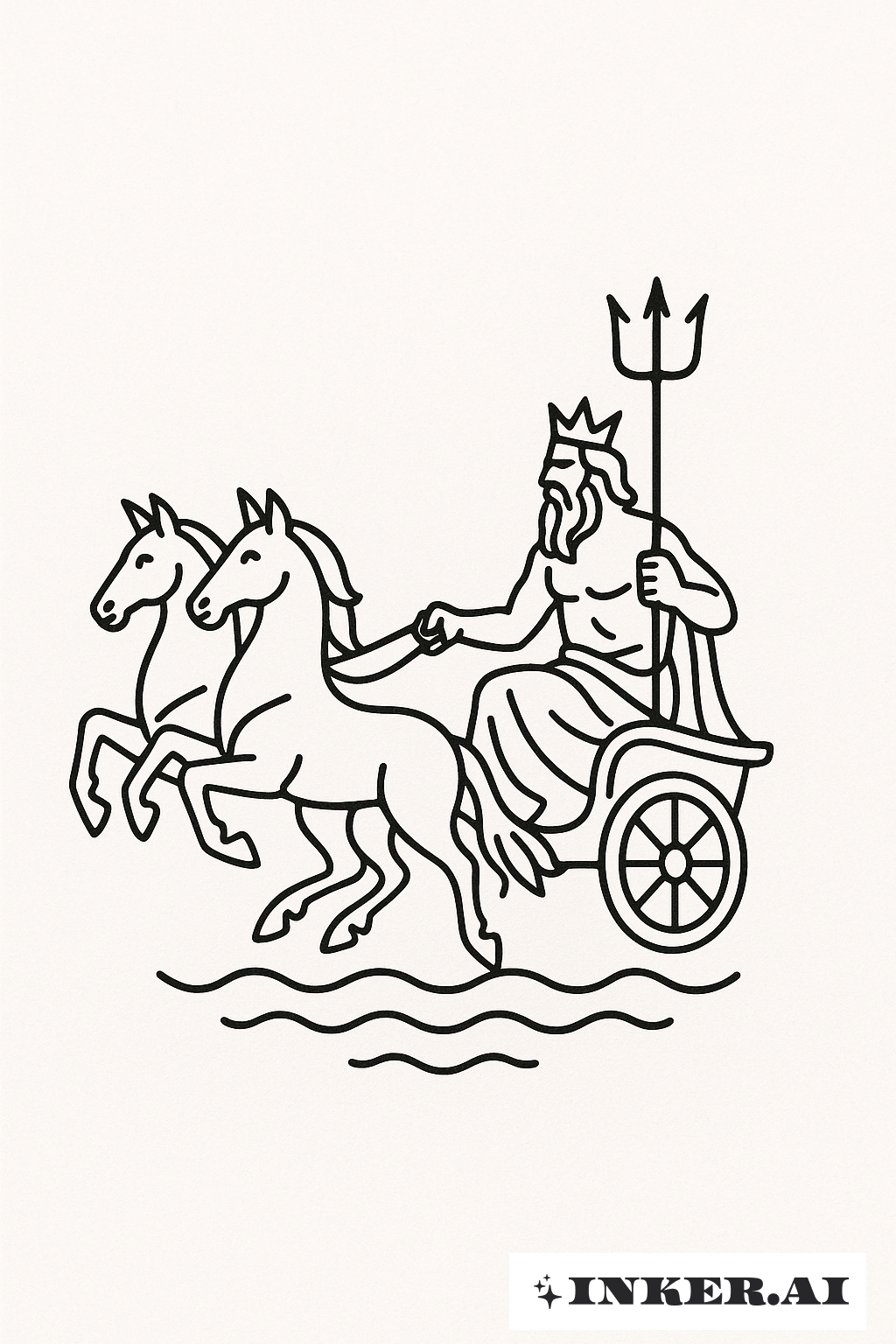The God Poseidon Riding His Chariot Outline