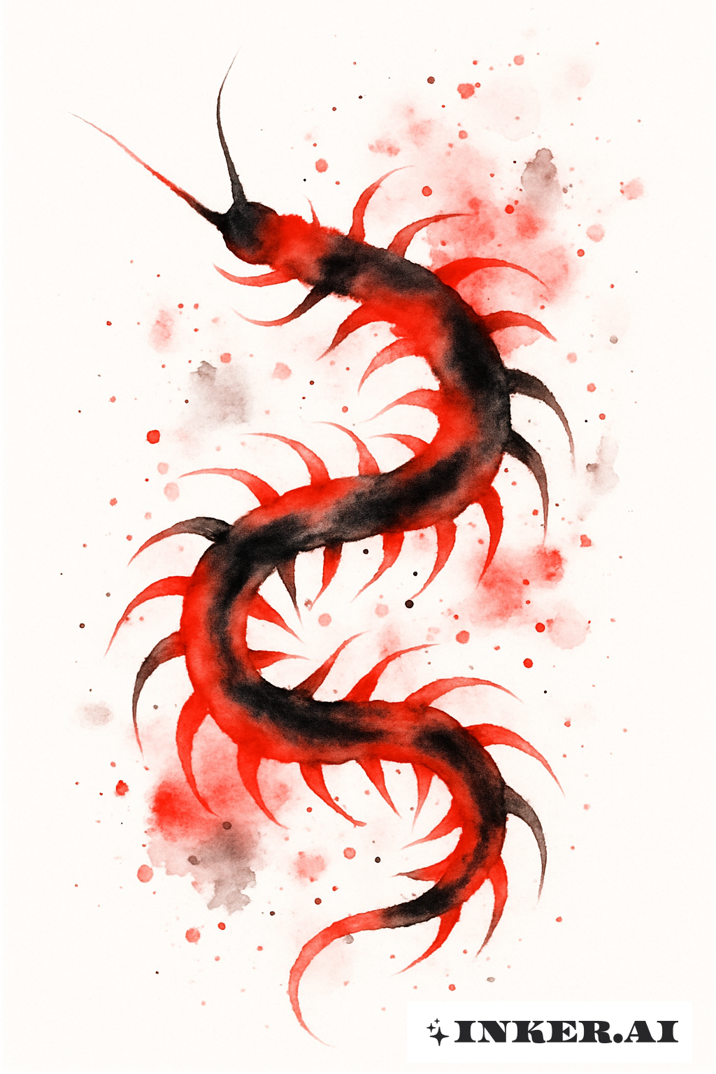 Centaure rouge et noir abstrait en lavis d'encre