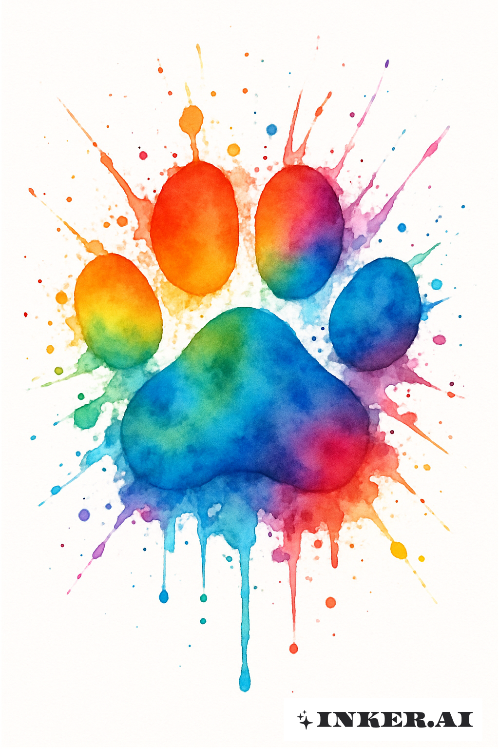 Éclaboussure d'aquarelle arc-en-ciel patte de chien