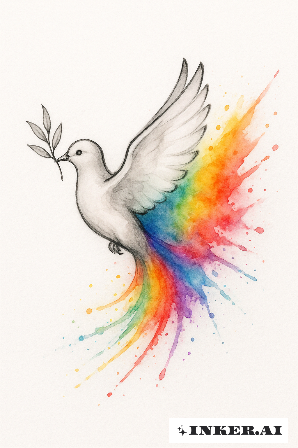 Colombe de Paix avec une Traînée Arc-en-Ciel Éclaboussée