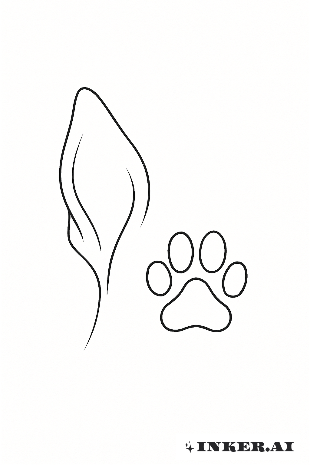 Contour délicat d'oreille de chien et une seule empreinte de patte de chien
