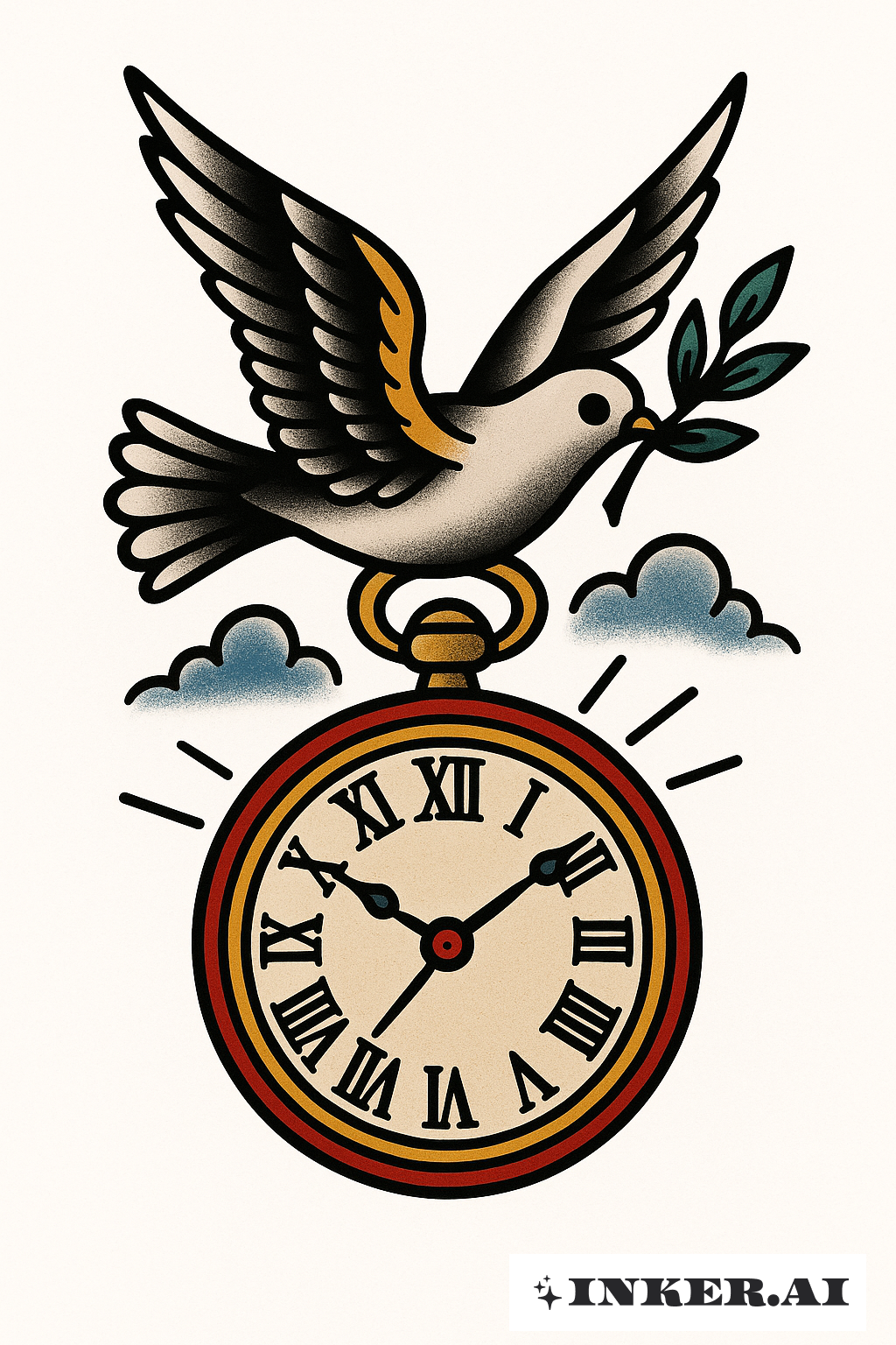 Taube des Friedens über einer Taschenuhr