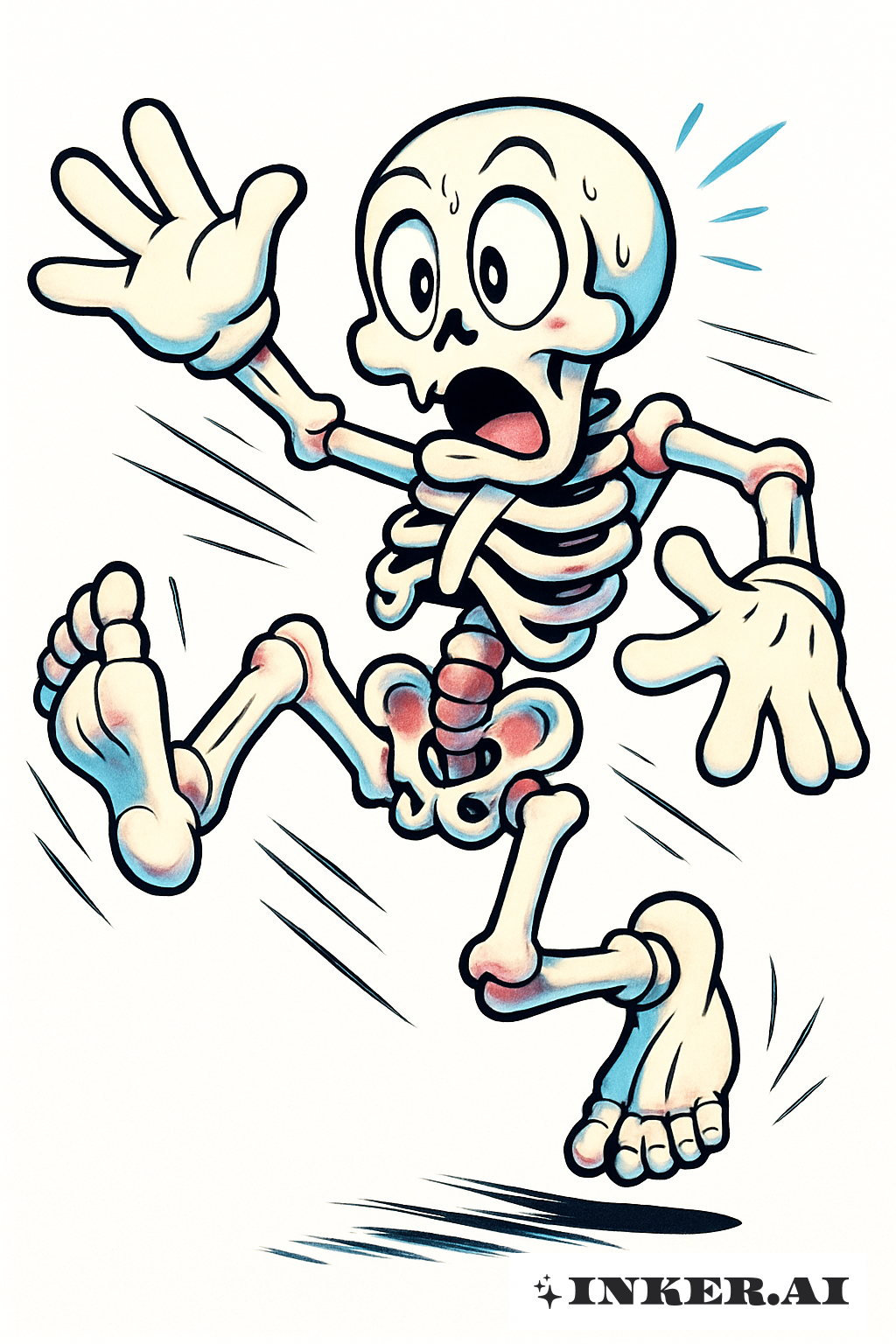 Goofy Cartoon Skeleton Tripping