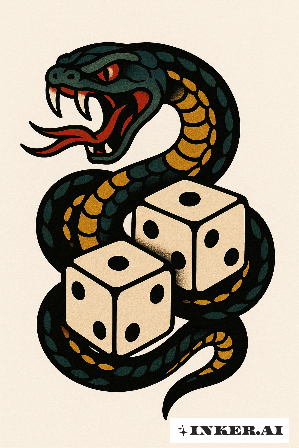 Snake Coiled Around Snake Eyes Dice