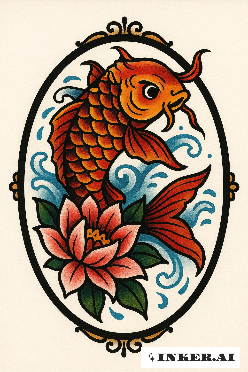 Classic Koi and Lotus Flower Frame