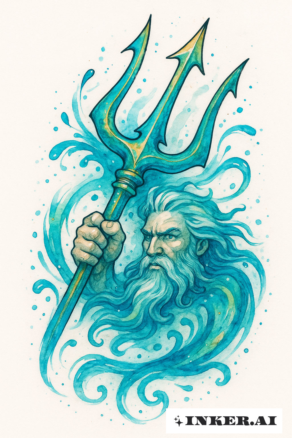 A Vibrant Watercolor Trident For The God Poseidon