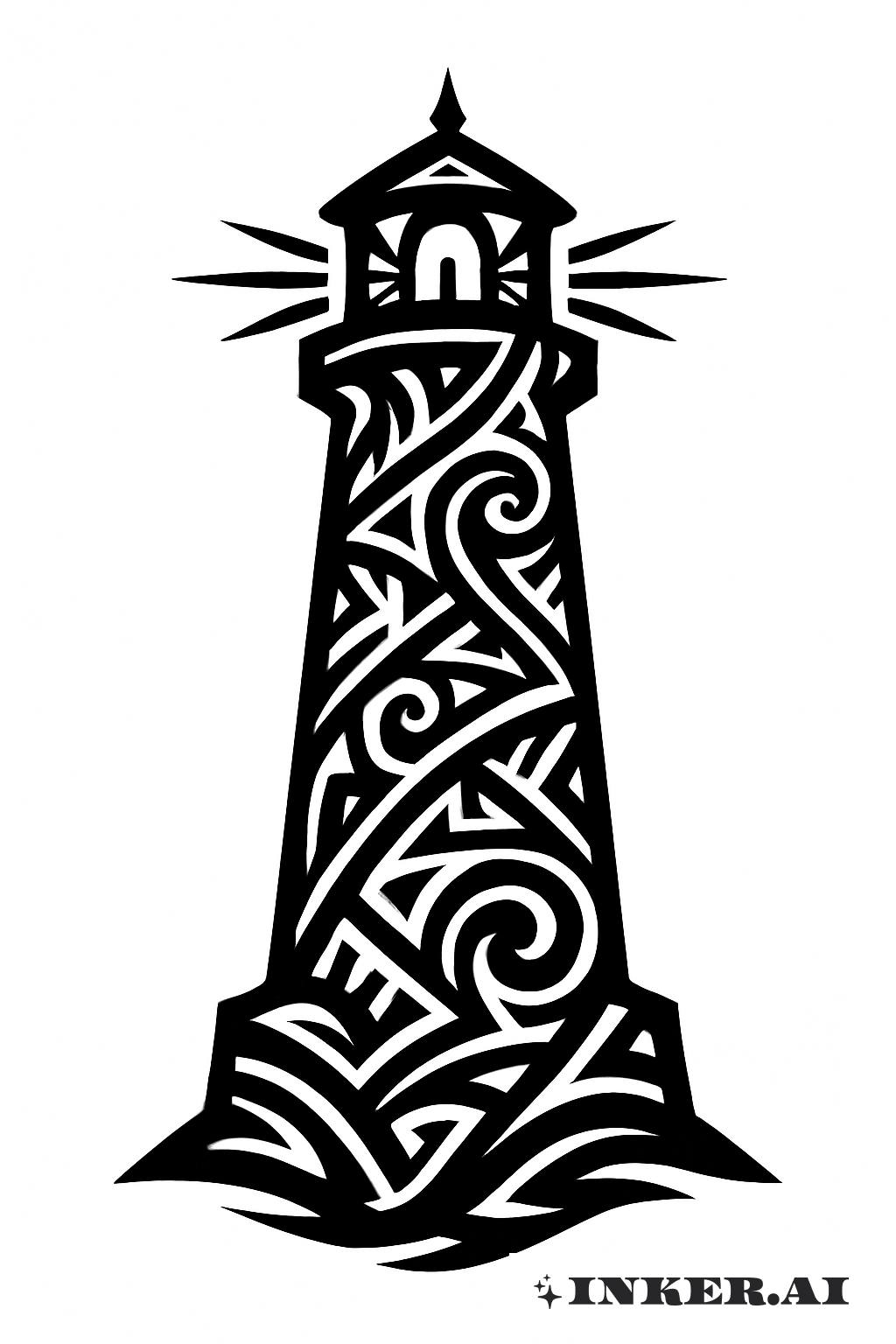 Lighthouse Silhouette Filled With Tribal Patterns