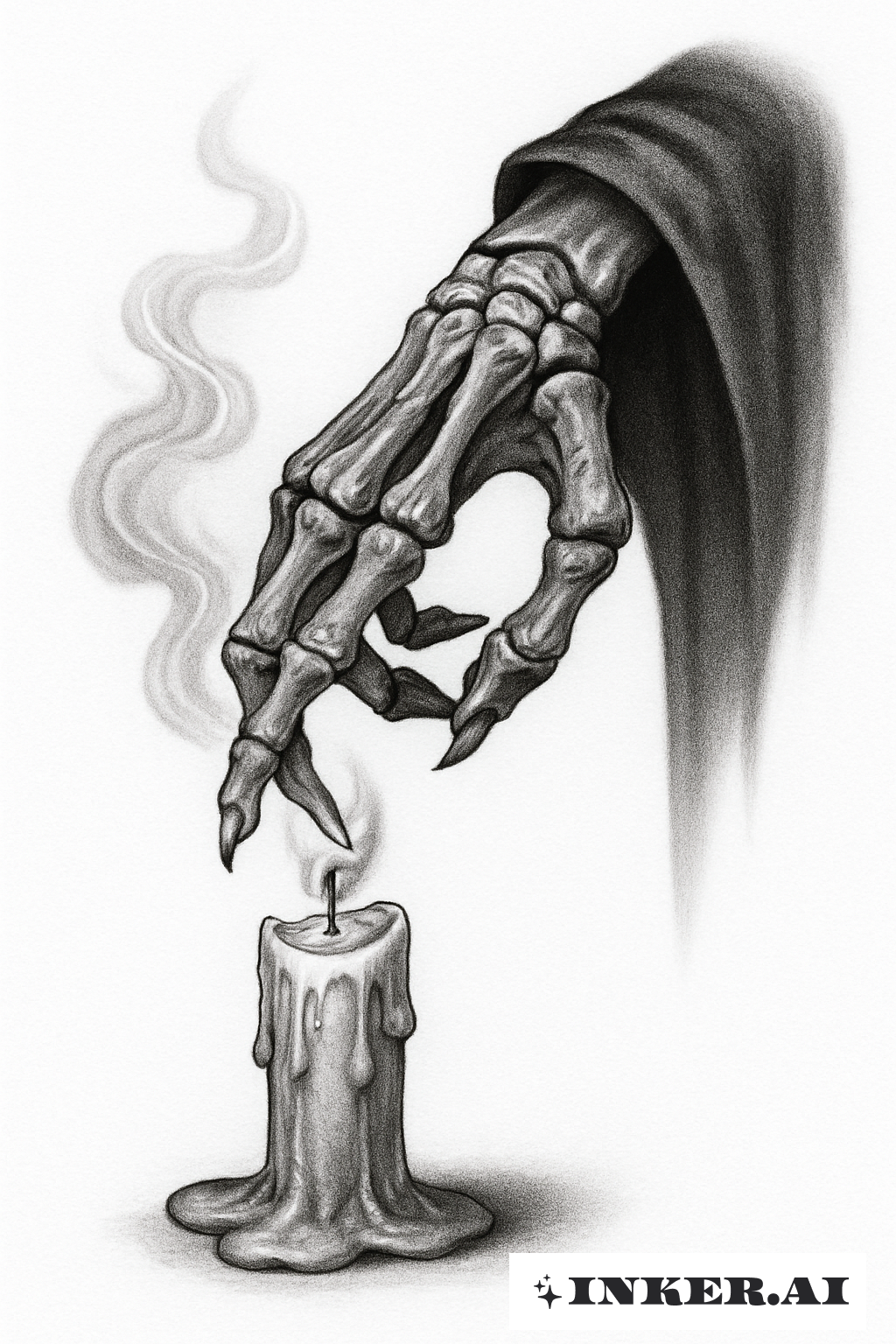 Die knöcherne Hand des Sensenmanns erlöscht eine Kerze