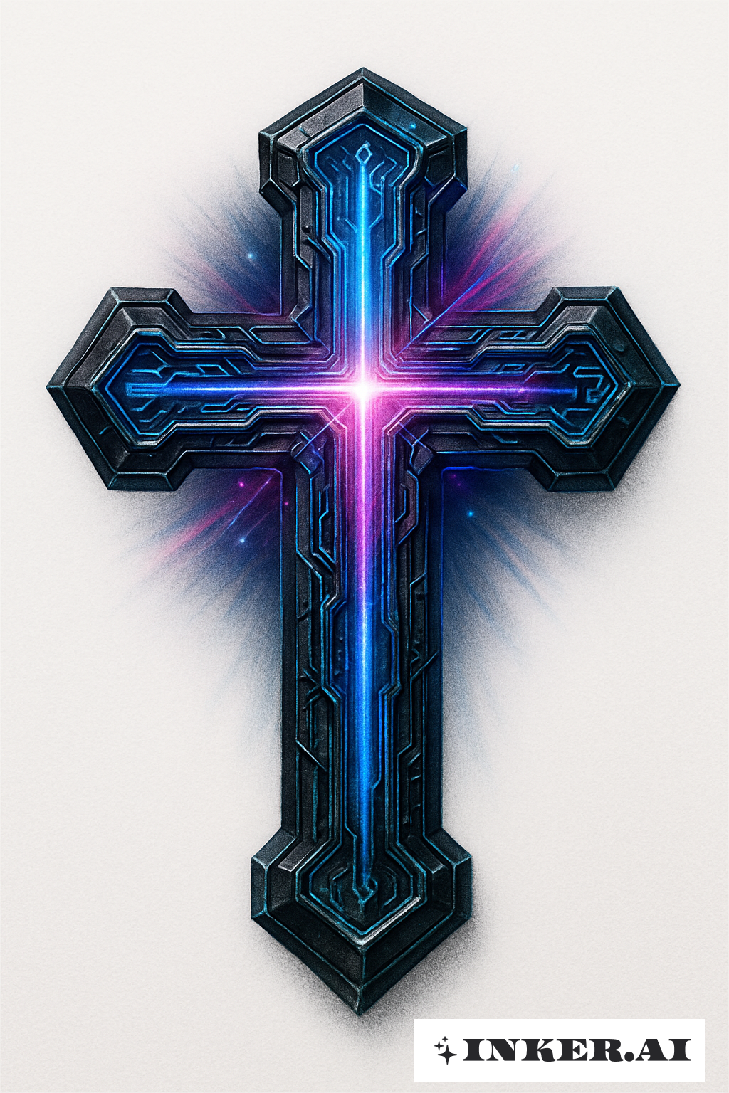 A Glowing Neon Cyber Sigilism Cross