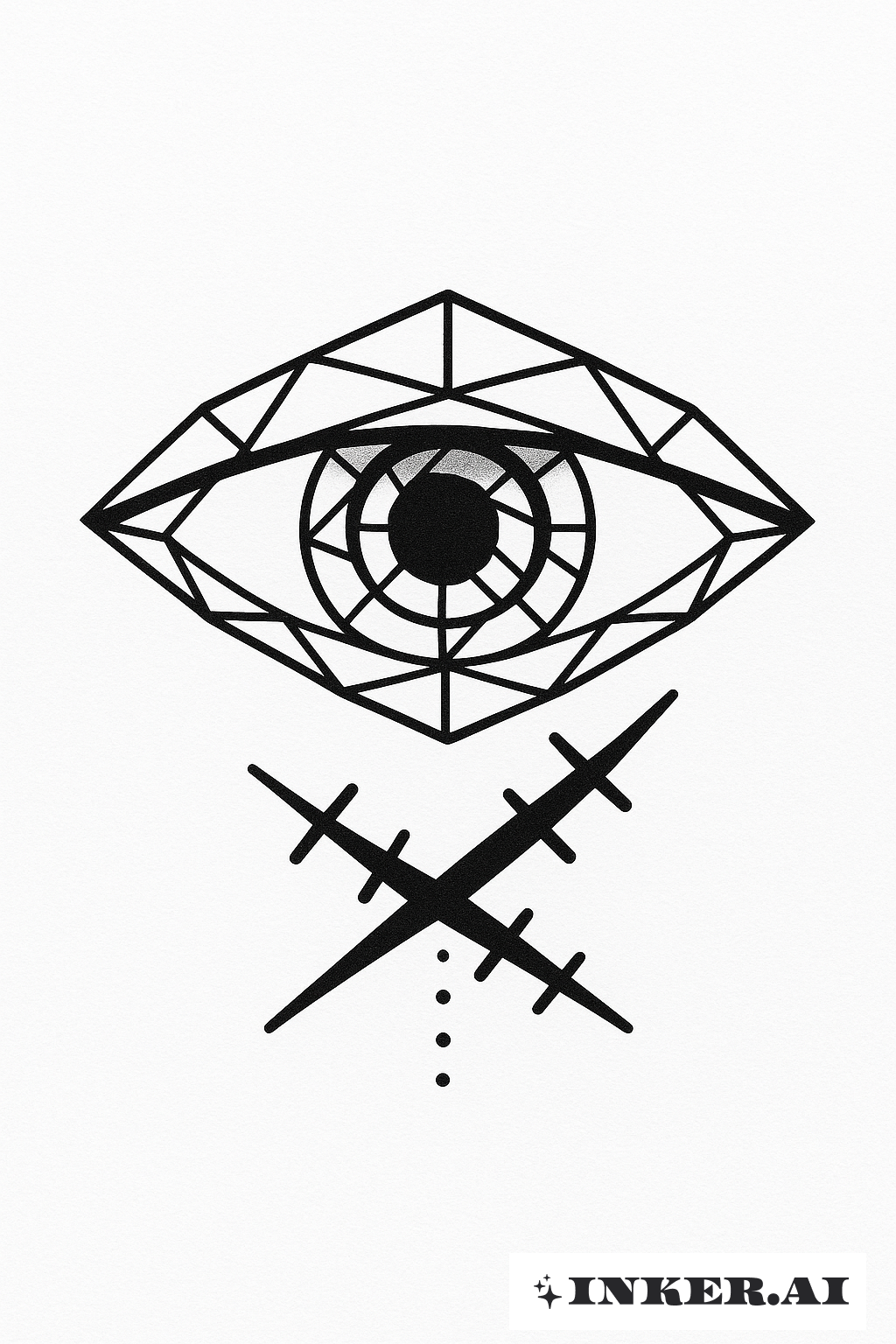 ルフィのワンピース傷跡を持つ幾何学的な目のタトゥー