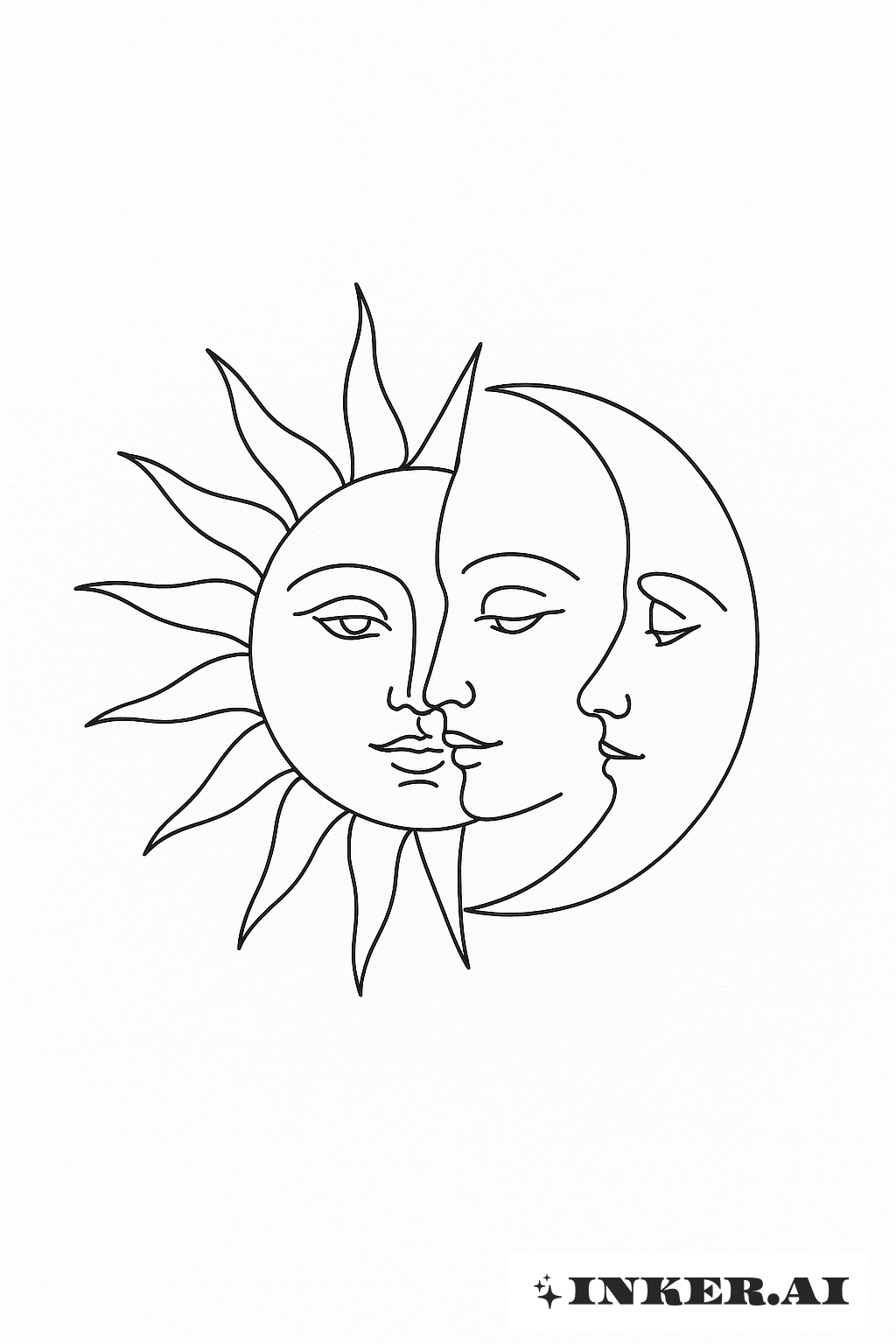 一筆で描く太陽と月の顔