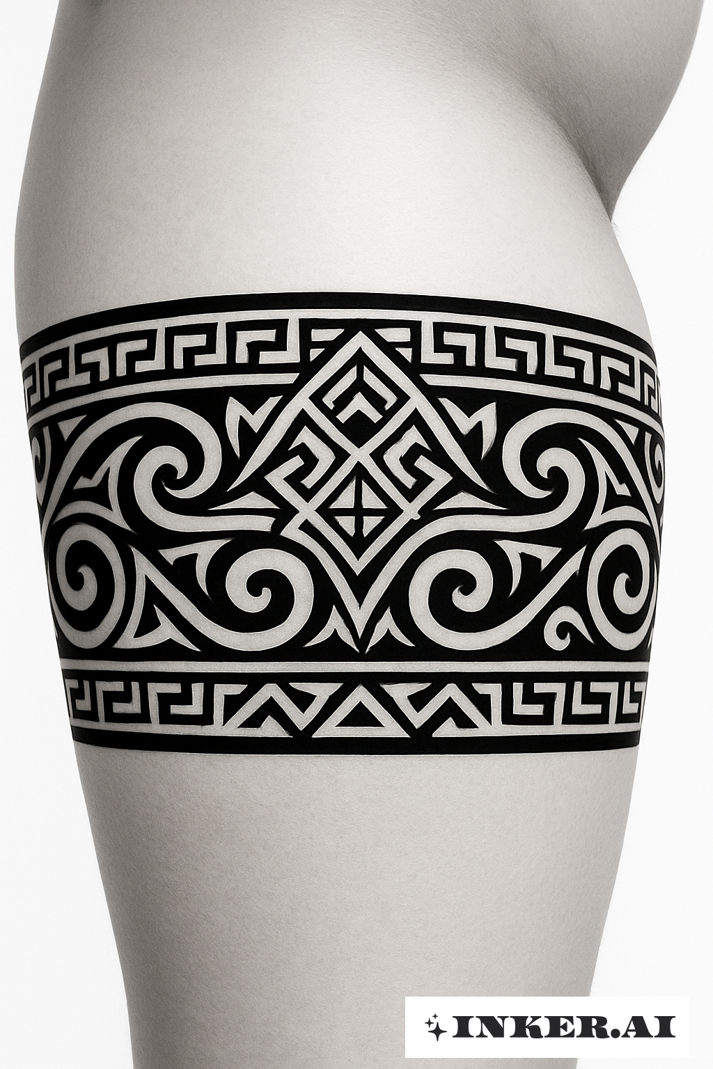 Faixa Tribal Simétrica na Coxa Superior